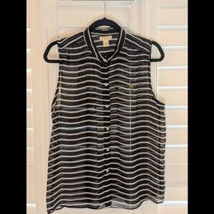 U.S Polo Association Black and White Striped Sleeveless Blouse